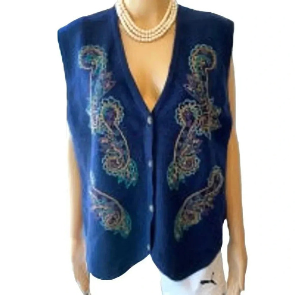 VTG Koret Paisley Stitched Embroidery 100% Wool Vest Women Size M - Picture 1 of 6